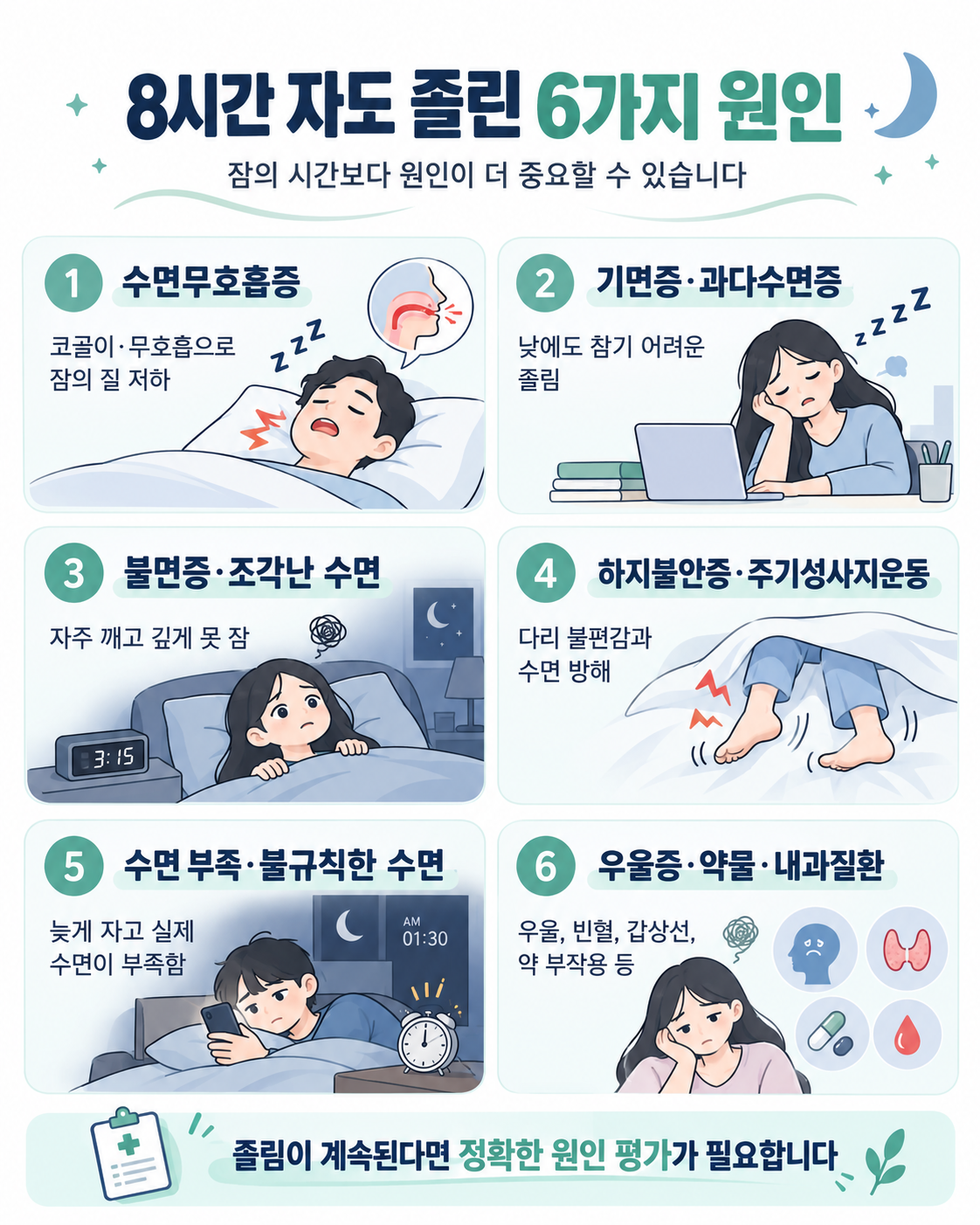 8시간 자도 낮에 계속 졸려요. - 기면증일까? 확인해야 할 6가지 원인
